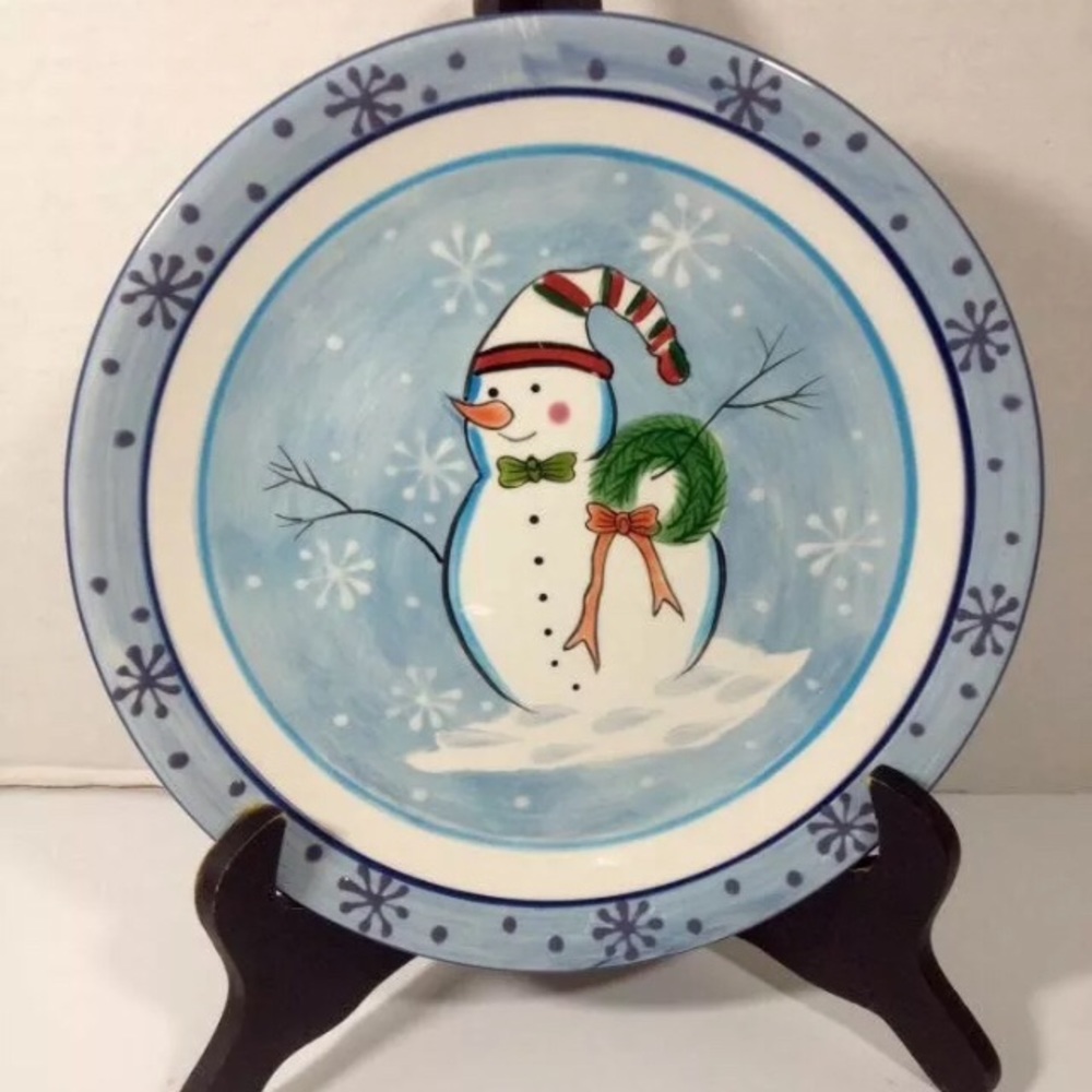 VINTAGE PACIFIC RIM Snowman Holding Wreath Plate